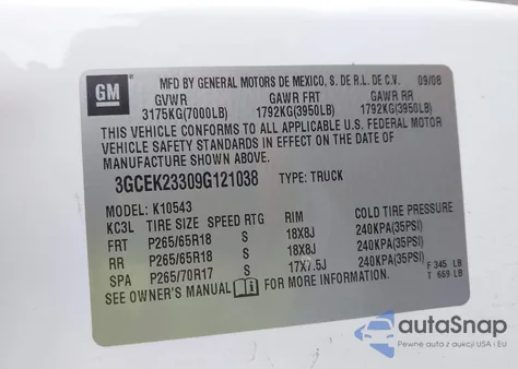 2009 Chevrolet Silverado 1500 Lt from USA, damaged, VIN 3GCEK23309G121038